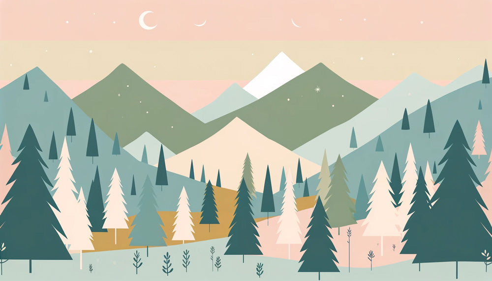Papier Peint Montagne Forêt Nordique au Crépuscule