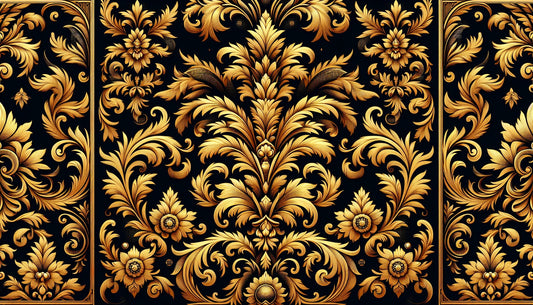 Papier Peint Art Déco Motif Damassé Noir et Or Royal