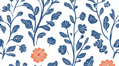 Papier Peint Floral Motif Botanique Bleu et Orange