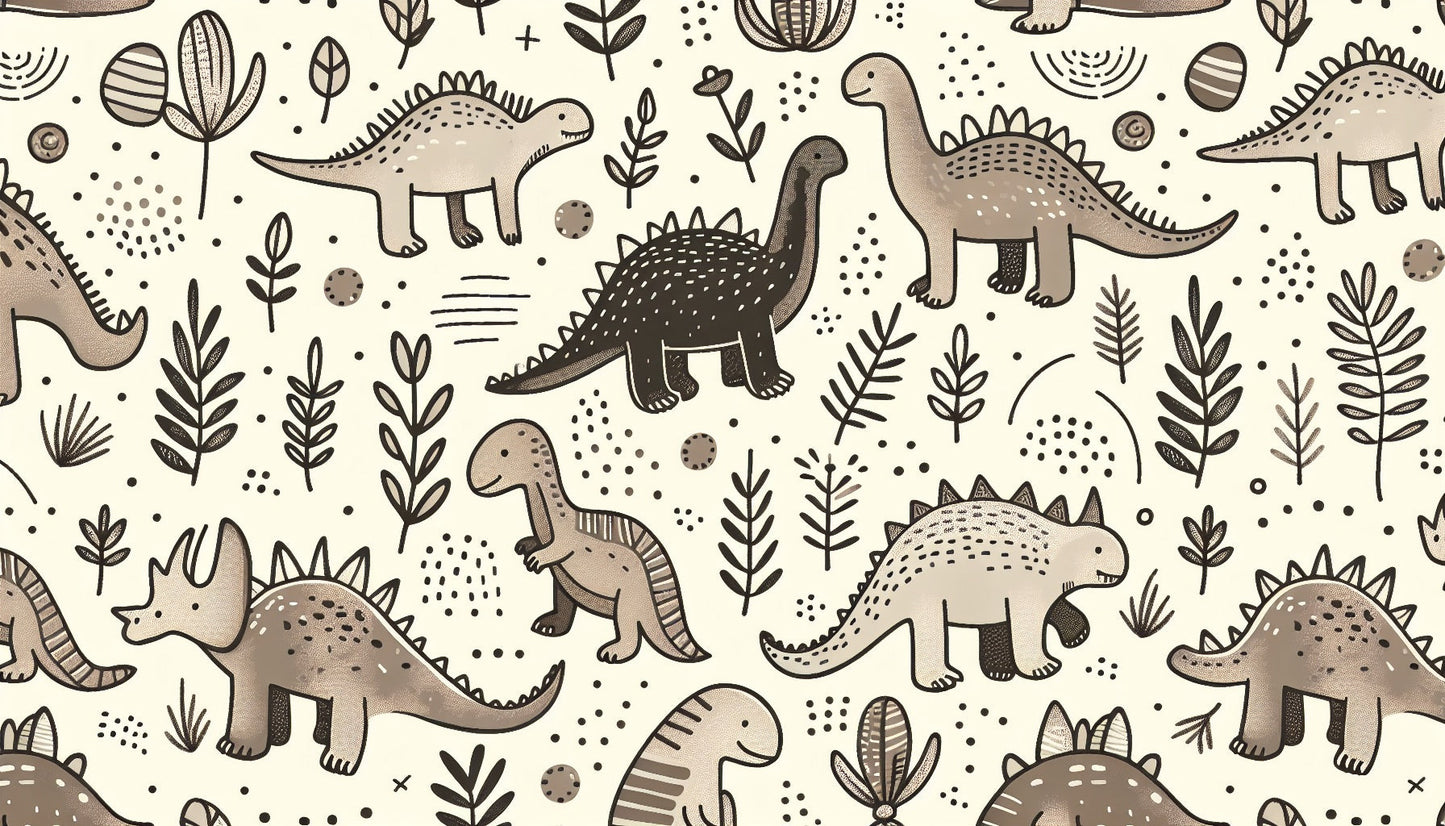 Papier Peint Dinosaure Motif Préhistorique Beige et Gris