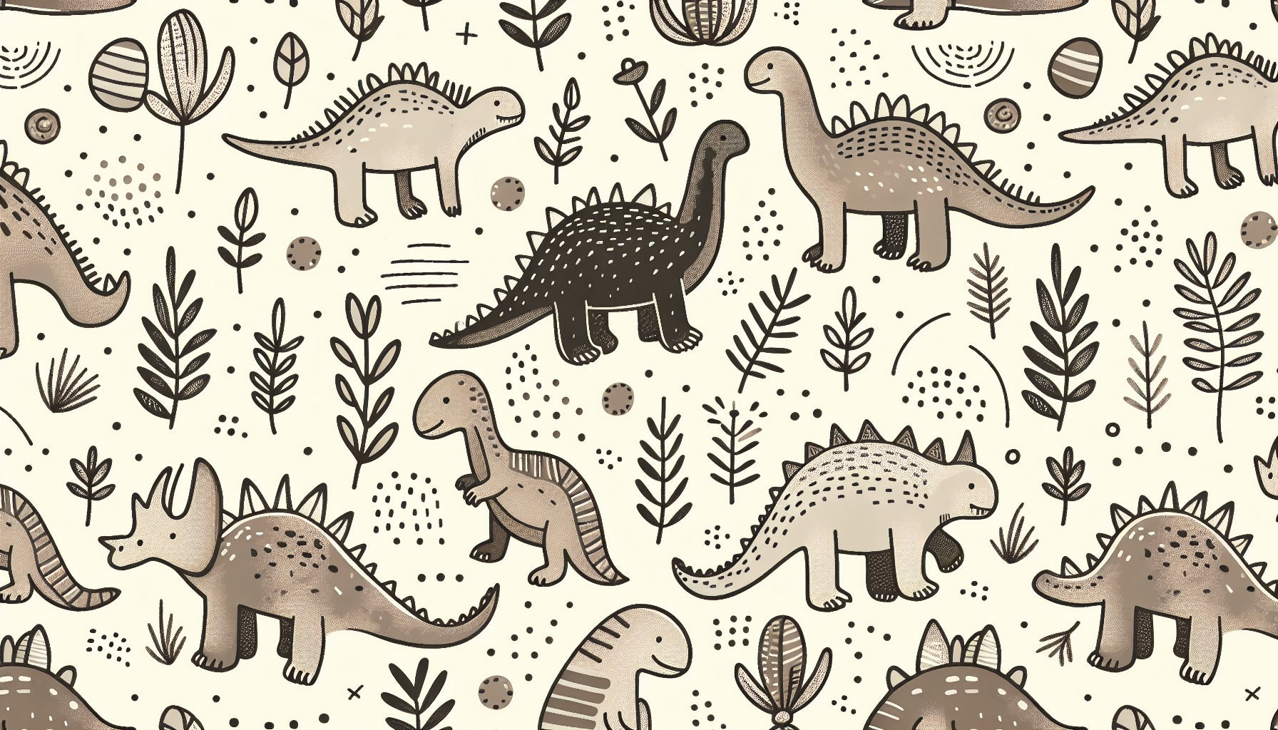 Papier Peint Dinosaure Motif Préhistorique Beige et Gris