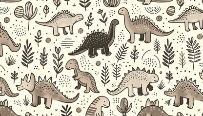 Papier Peint Dinosaure Motif Préhistorique Beige et Gris