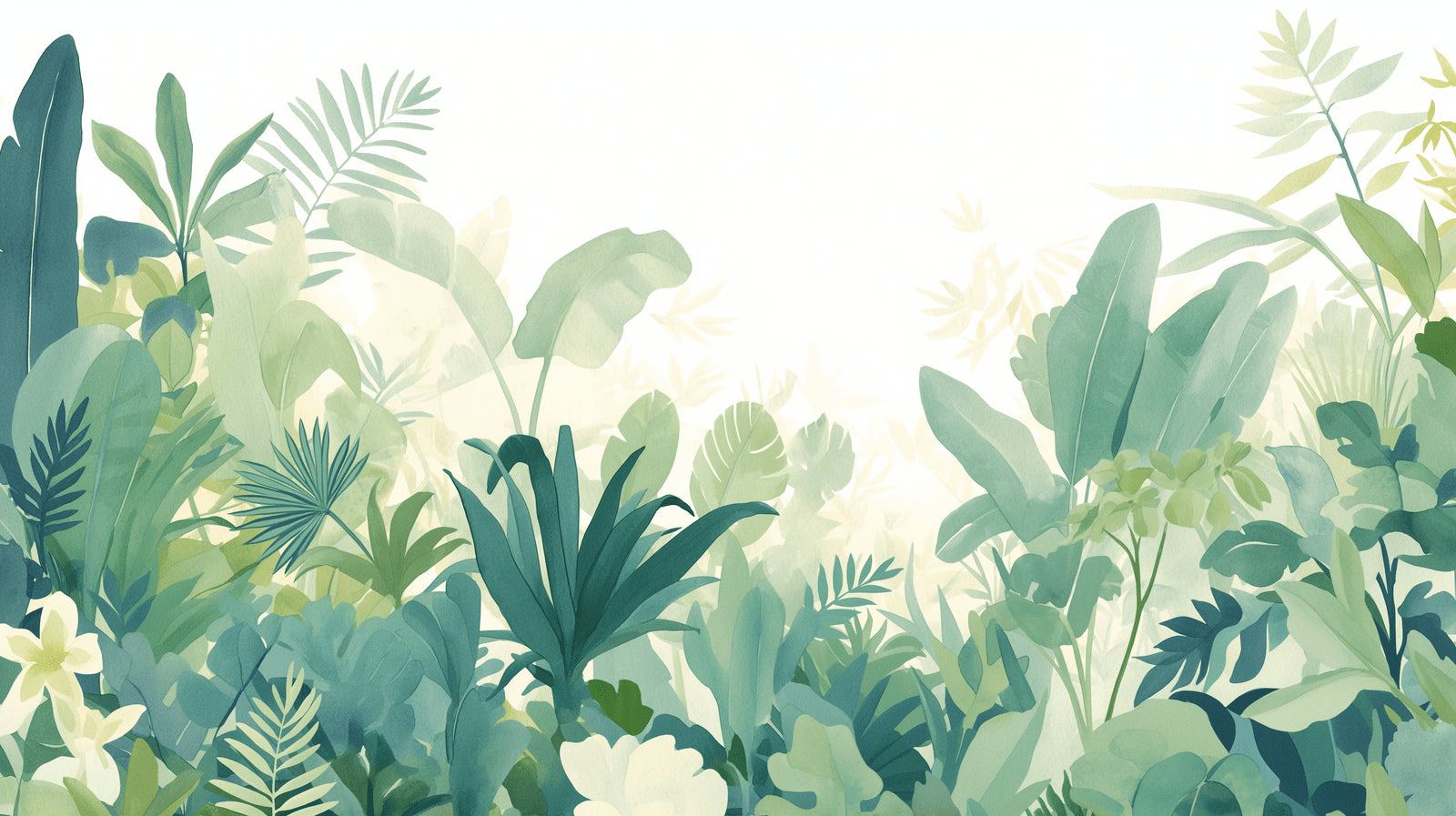 Papier Peint Jungle Feuillage Tropical Aquarelle Vert Sauge