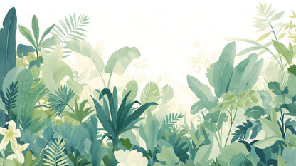 Papier Peint Jungle Feuillage Tropical Aquarelle Vert Sauge