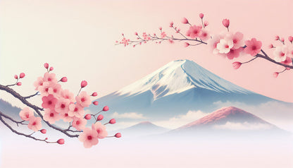 Papier Peint Japonais Cerisiers en Fleurs et Mont Fuji