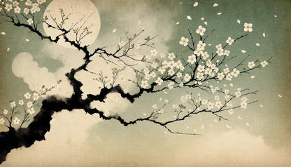 Papier Peint Japonais Cerisier en Fleur sous la Lune