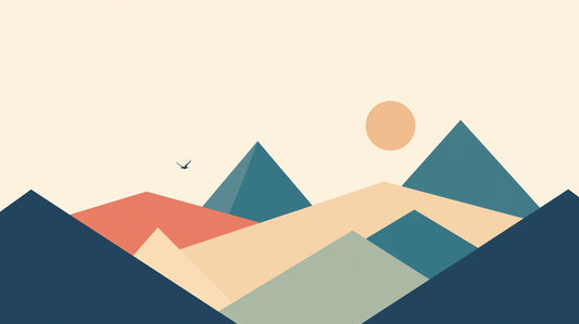 Papier Peint Montagne Paysage Géométrique Minimaliste Terracotta et Bleu