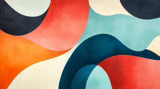 Papier Peint Abstrait Vagues Modernes Corail et Turquoise