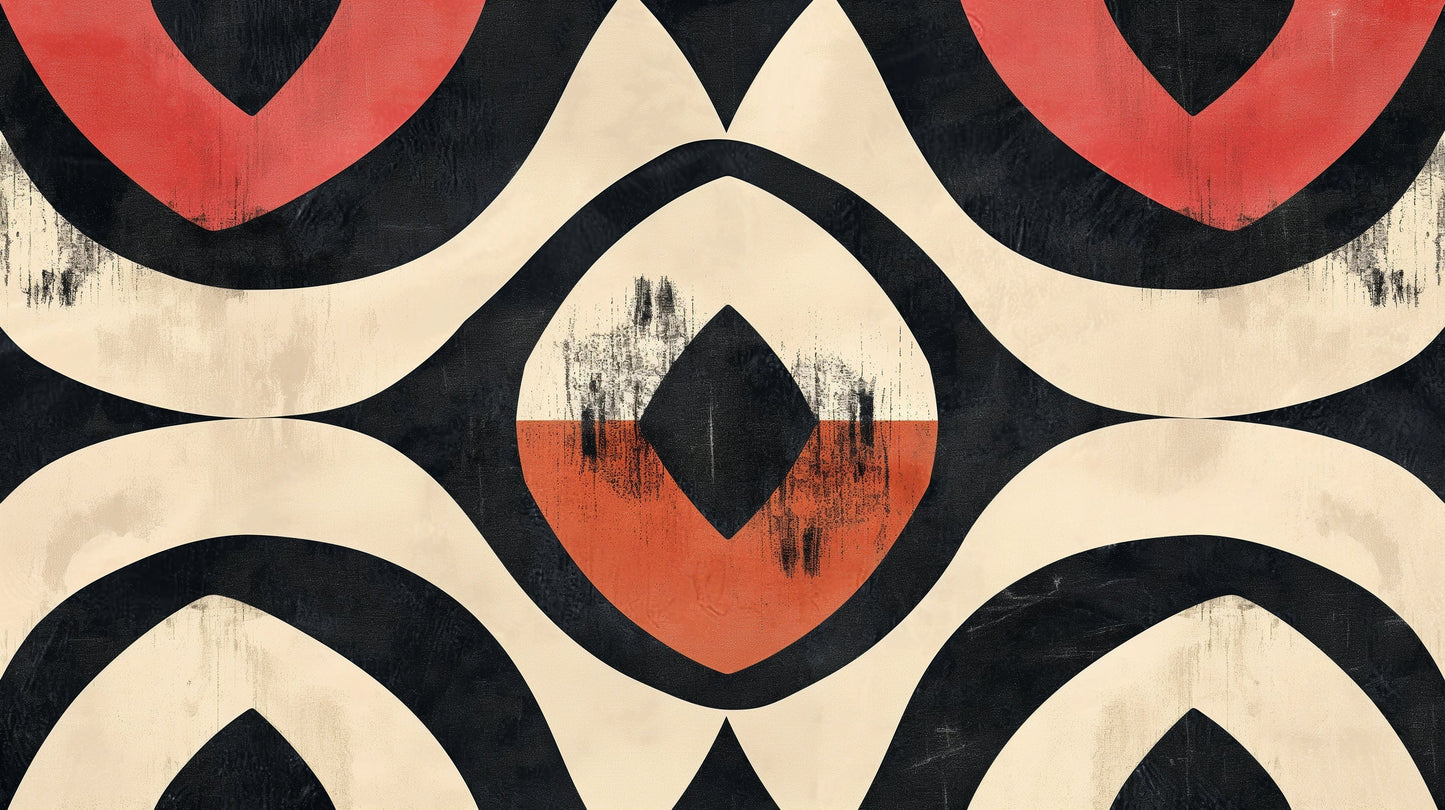 Papier Peint Géométrique Motif Art Déco Noir et Terracotta