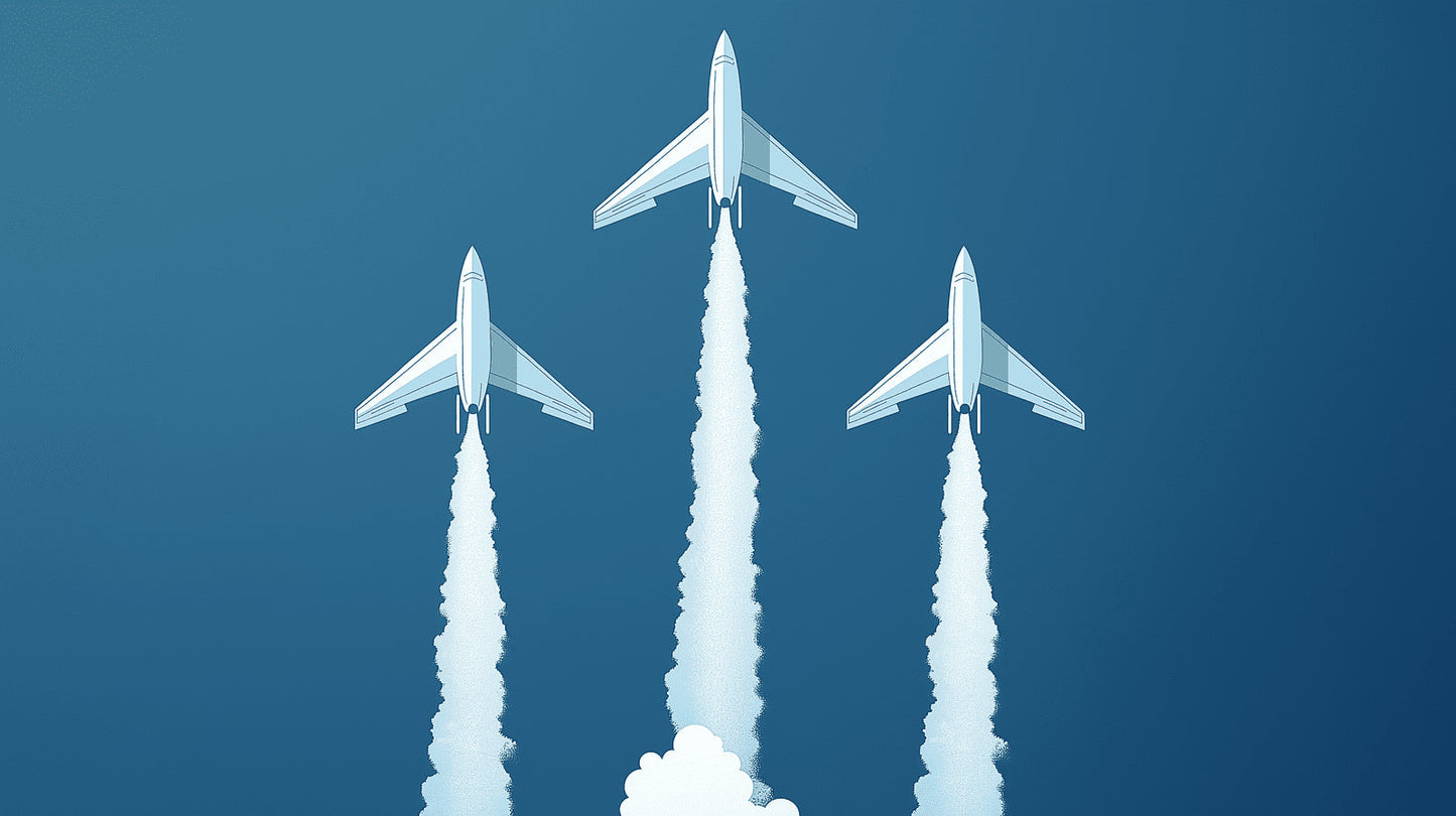 Papier Peint Avion Formation Aérienne sur Fond Bleu Profond