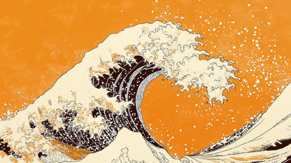 Papier Peint Grande Vague Art Japonais Orange et Noir