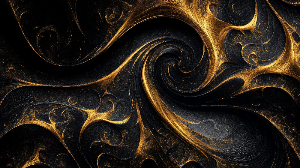 Papier Peint Abstrait Spirales Or et Noir Design Luxueux