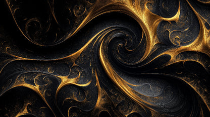 Papier Peint Abstrait Spirales Or et Noir Design Luxueux