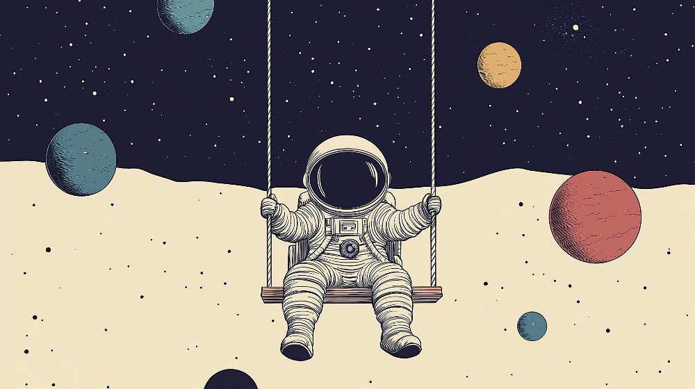 Papier Peint Espace Astronaute sur Balançoire dans lUnivers
