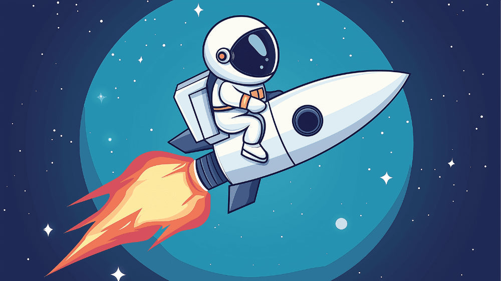 Papier Peint Espace Astronaute sur sa Fusée dans les Étoiles