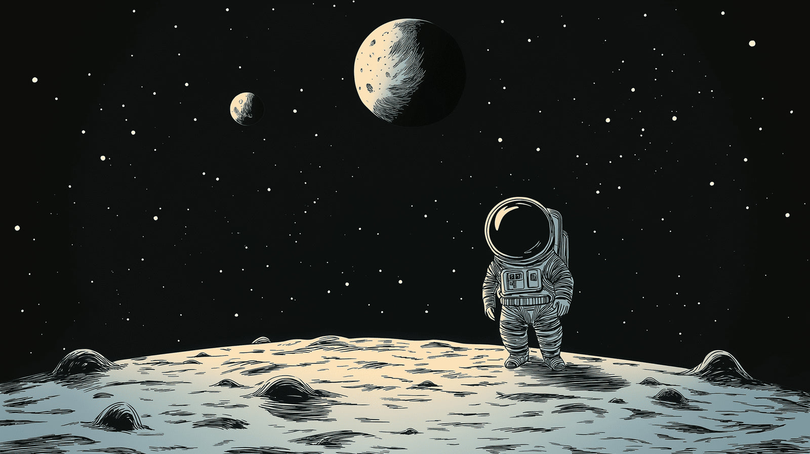 Papier Peint Espace Astronaute sur la Lune avec Ciel Étoilé