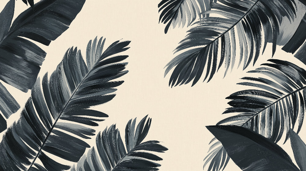 Papier Peint Palmier Feuilles Tropicales Noir et Beige