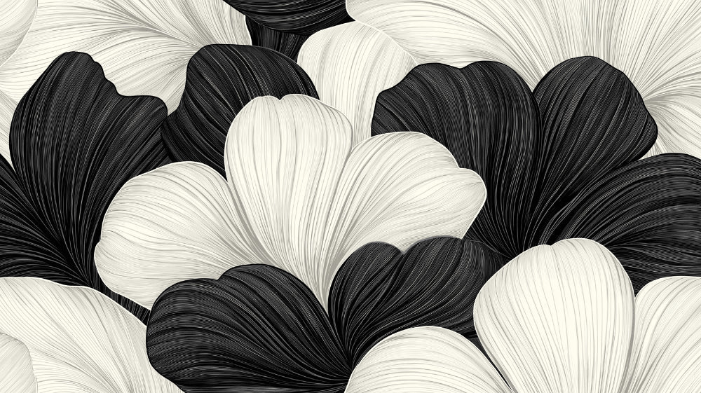 Papier Peint Floral Motif Ginkgo Noir et Blanc Art Déco