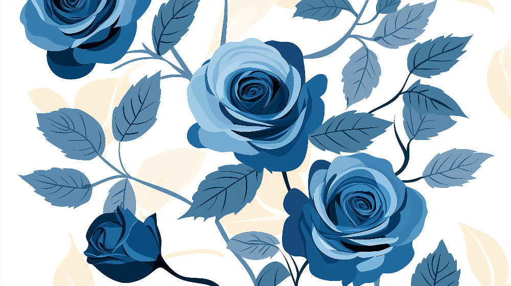 Papier Peint Floral Roses Bleues et Feuillage Élégant