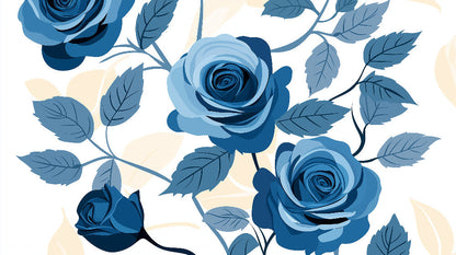 Papier Peint Floral Roses Bleues et Feuillage Élégant