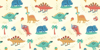 Papier Peint Dinosaure Aventure Estivale et Palmiers Tropicaux