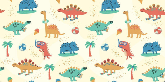 Papier Peint Dinosaure Aventure Estivale et Palmiers Tropicaux