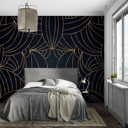 Papier Peint Art Déco Motif Géométrique Noir et Doré Example de Design 1