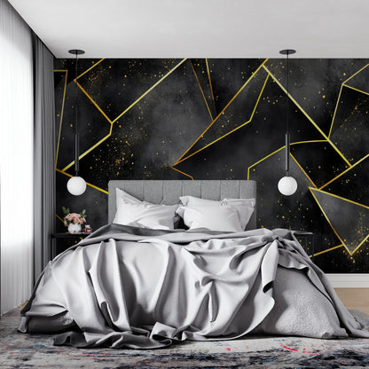 Papier Peint Géométrique Design Angulaire Noir et Doré Example de Design 1