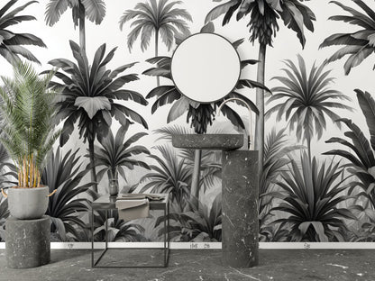 Papier Peint Palmier Design Tropical Monochrome Élégant Example de Design 1