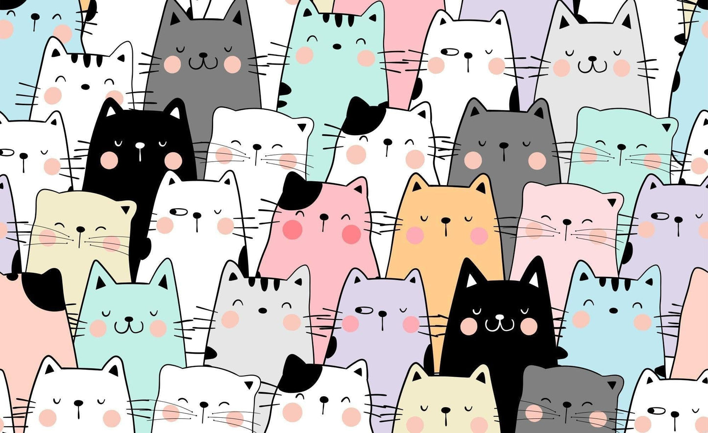 Papier Peint Chats Design Kawaii Pastel avec Minois Mignons