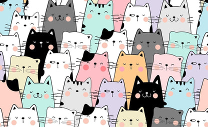 Papier Peint Chats Design Kawaii Pastel avec Minois Mignons