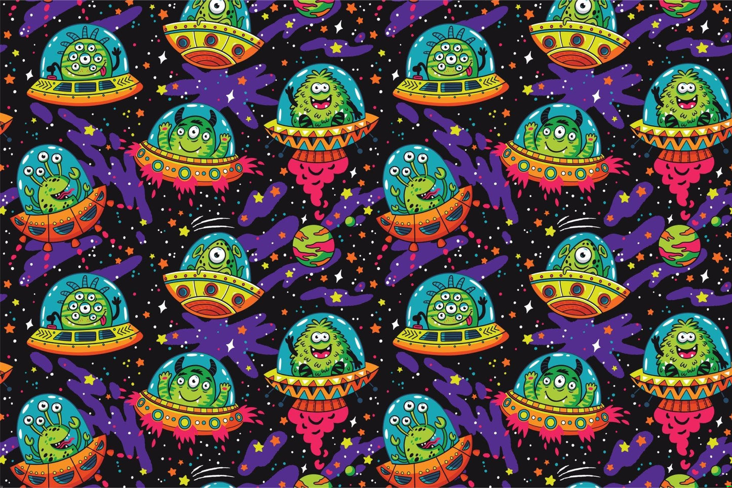 Papier Peint Espace Aliens et OVNI Colorés dans la Galaxie