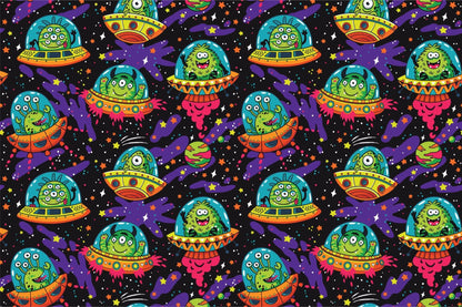 Papier Peint Espace Aliens et OVNI Colorés dans la Galaxie