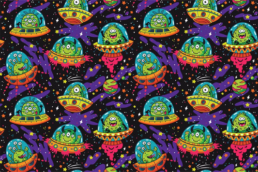 Papier Peint Espace Aliens et OVNI Colorés dans la Galaxie