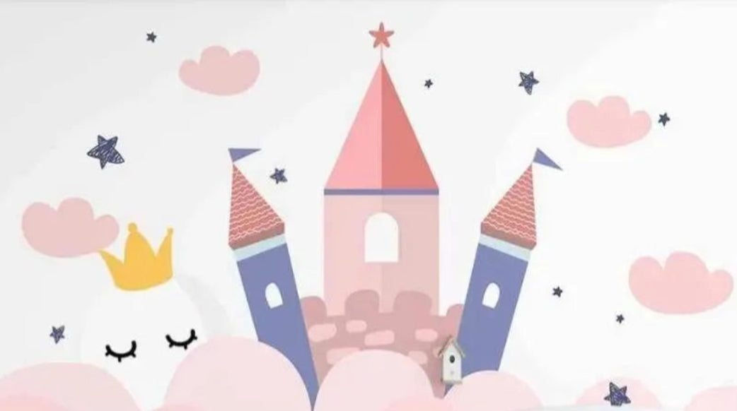 Papier Peint Château de Princesse Design Féérique Rose et Bleu