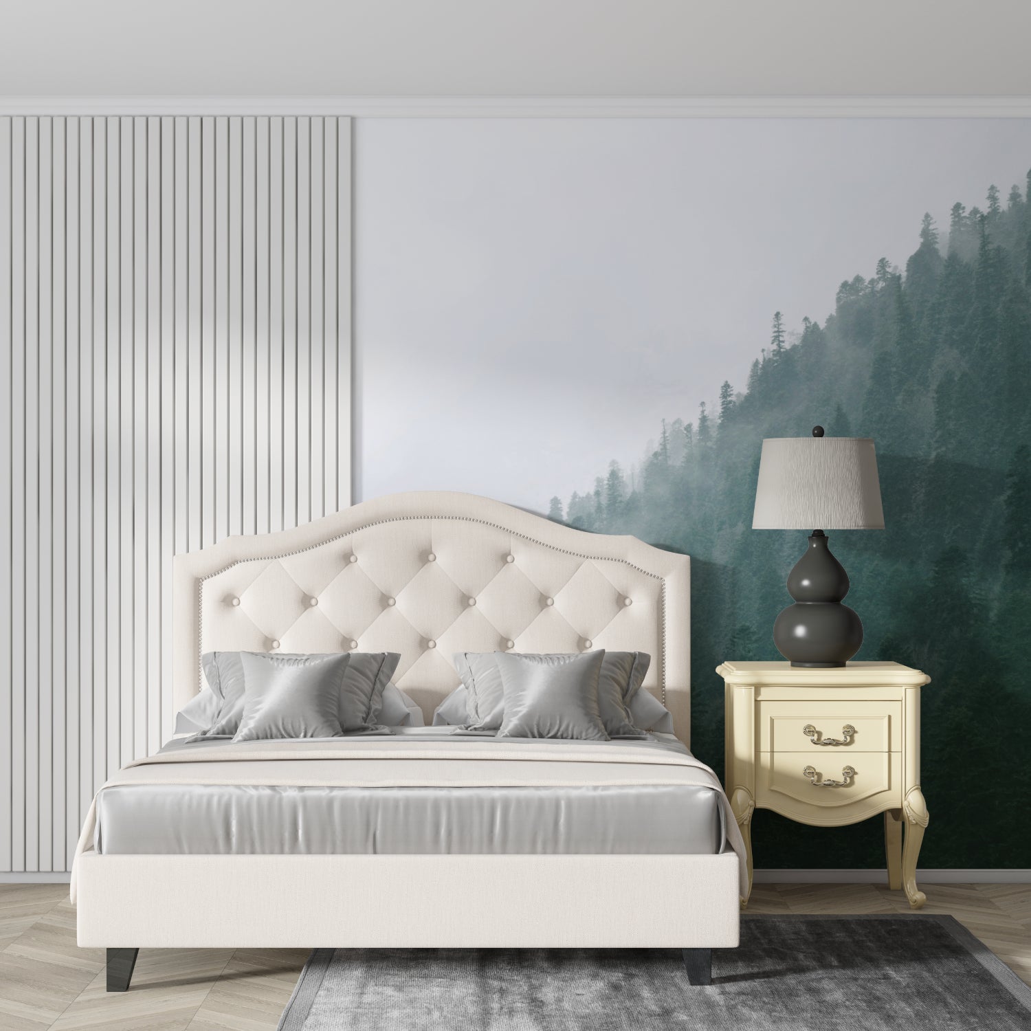Papier Peint Forêt Pins Brumeux dans les Montagnes Example de Design 2