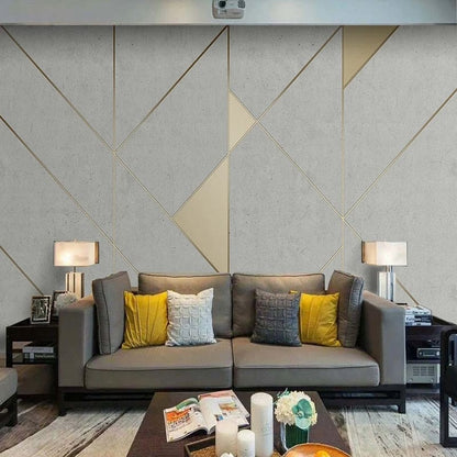 Papier Peint Géométrique Motif Art Déco Gris et Doré Example de Design 2