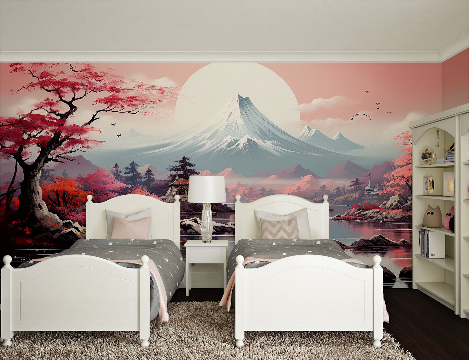 Papier Peint Mont Fuji Paysage Japonais avec Cerisiers en Fleurs Example de Design 2