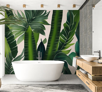 Papier Peint Tropical Grandes Feuilles de Palmier et Bananier Example de Design 2