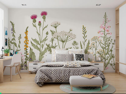 Papier Peint Floral Fresque Botanique de Fleurs Sauvages Example de Design 3