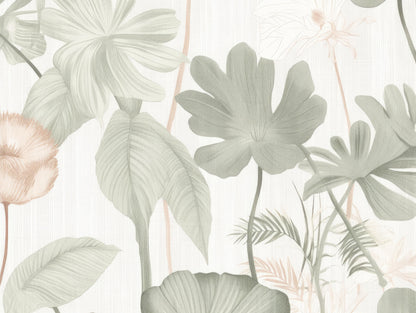 Papier Peint Feuillage Monstera et Palmiers Tons Vert Sauge