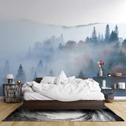 Papier Peint Forêt Brume Matinale sur les Pins de Montagne Example de Design 3