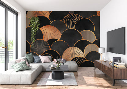 Papier Peint Art Déco Arches Géométriques Noir et Doré Example de Design 3