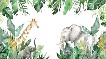 Papier Peint Safari Animaux de la Jungle et Feuillage Aquarelle