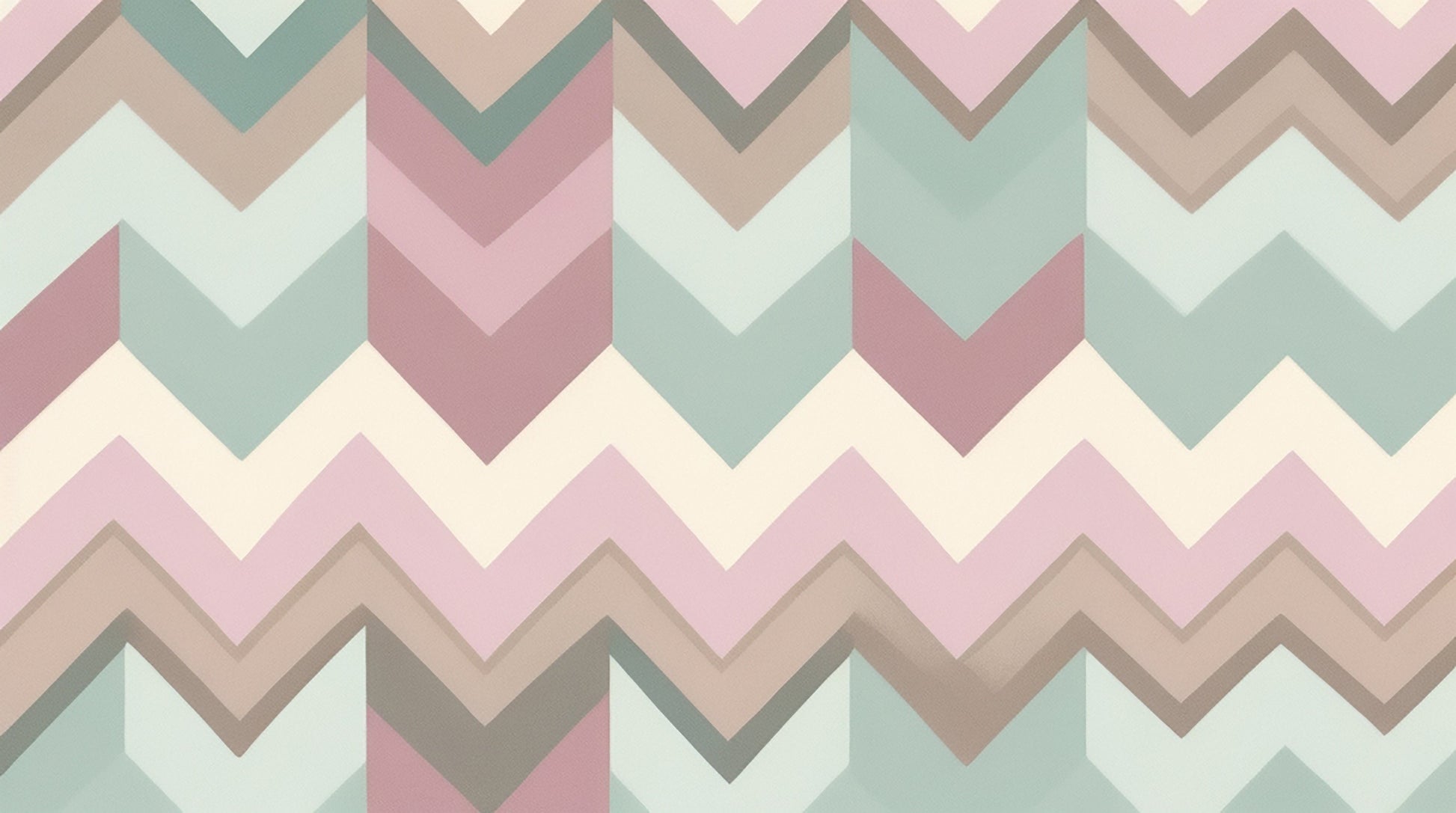 Papier Peint Géométrique Chevrons Pastel Rose et Vert Sauge