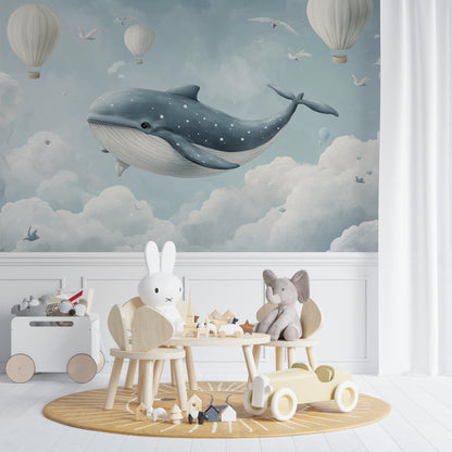 Papier Peint Baleine Scène Féérique avec Montgolfières et Nuages Example de Design 3