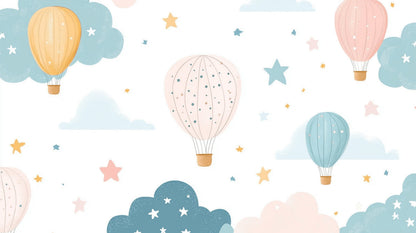 Papier Peint Montgolfière Ciel Pastel avec Étoiles et Nuages