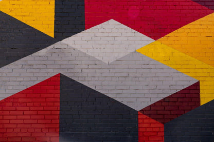 Papier Peint Géométrique Motif Briques Moderne Rouge et Jaune