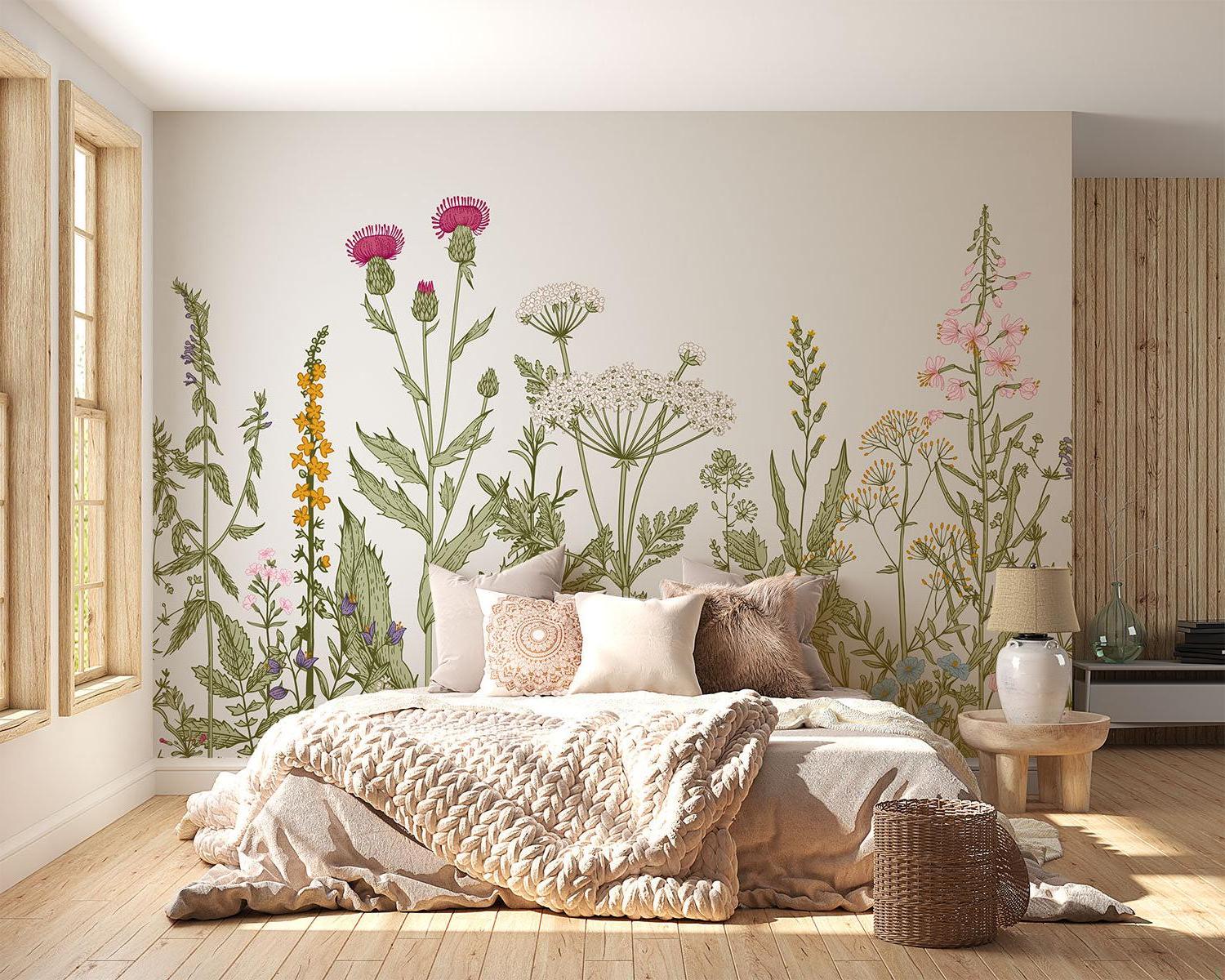 Papier Peint Floral Fresque Botanique de Fleurs Sauvages Example de Design 4