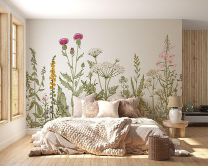 Papier Peint Floral Fresque Botanique de Fleurs Sauvages Example de Design 4